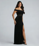 The Frances Formal Velvet Off The Shoulder Dress is a luxe velvet dress with a soft texture and elevated details, perfect for events like a Military Ball, Winter Formal, weddings, or holiday parties.