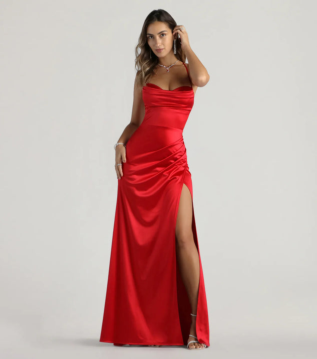 Melinda Satin Lace-Up Formal Dress | Windsor Melinda Satin Lace-Up Formal Dress | Windsor