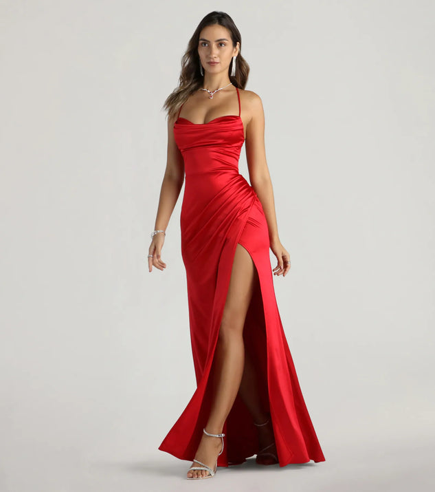 fitted lace wedding dress Melinda Satin Lace-Up Formal Dress