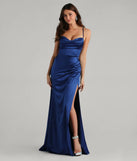 Feel instantly put-together in the Melinda Satin Lace-Up Formal Dress in navy blue, a summer wedding guest dress designed for confident style and all-out celebration.