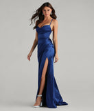 Own the spotlight in the Melinda Satin Lace-Up Formal Dress, a navy blue formal dress crafted to deliver luxe style for summer weddings, Army Balls, or any special event.