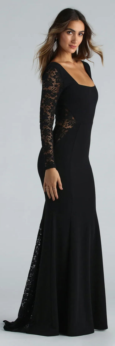 Gigi Formal Crepe Lace Long Sleeve Mermaid Dress