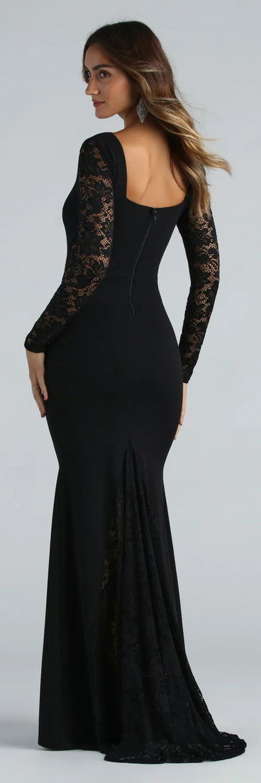Gigi Formal Crepe Lace Long Sleeve Mermaid Dress