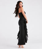 You'll be the best dressed in the Kenna Rosette Applique Ruffled Formal Dress as your winter formal dress with beautiful and unique details from Windsor.