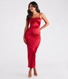Leia Rosette Applique Long Satin Formal Dress