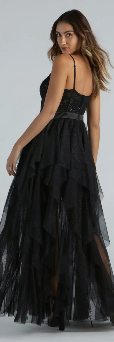 Estelle Formal Sequin Lace Bustier A-Line Dress