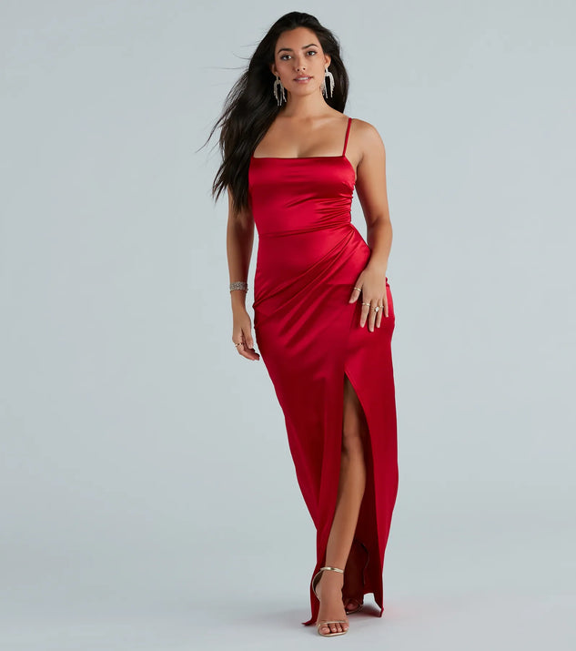 Mayra Formal Satin Slit Long Dress | Windsor Mayra Formal Satin Slit Long Dress | Windsor