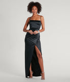 Turn heads at Prom 2025 in this black prom dress, where statement-making details meet the iconic style of the Mayra Formal Satin Slit Long Dress .