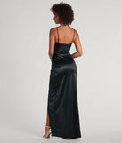 The Mayra Formal Satin Slit Long Dress is a show-stopping black prom dress, offering a sleek, slimming silhouette that enhances your natural beauty for an unforgettable night.