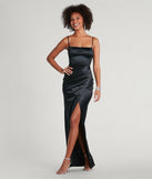 Step into Prom 2025 in a black prom dress, where unique Windsor accents and the standout Mayra Formal Satin Slit Long Dress style come together.