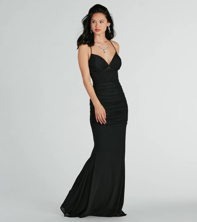 Lexi Formal Mesh Lace-Up Mermaid Long Dress | Windsor Lexi Formal Mesh Lace-Up Mermaid Long Dress | Windsor
