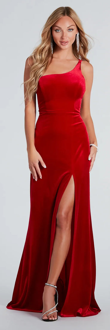 Loni Formal Velvet One-Shoulder Mermaid Dress