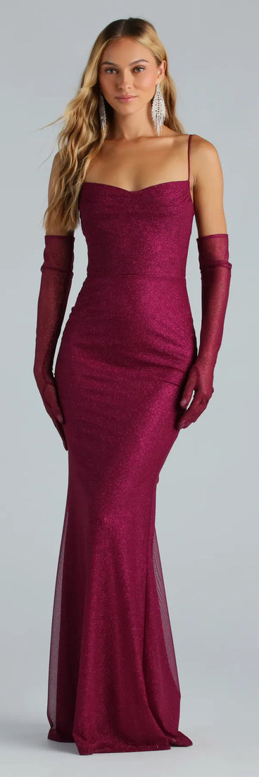 Kristi Formal Glitter Mermaid Dress With Gloves