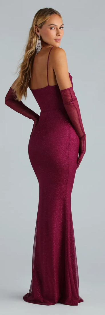 Kristi Formal Glitter Mermaid Dress With Gloves