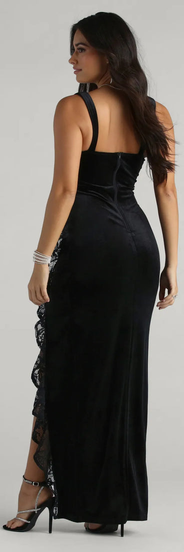 Cece Formal Velvet Lace Sweetheart Long Dress