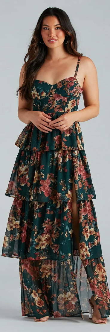 Rosie Formal Chiffon Floral Ruffled A-Line Dress