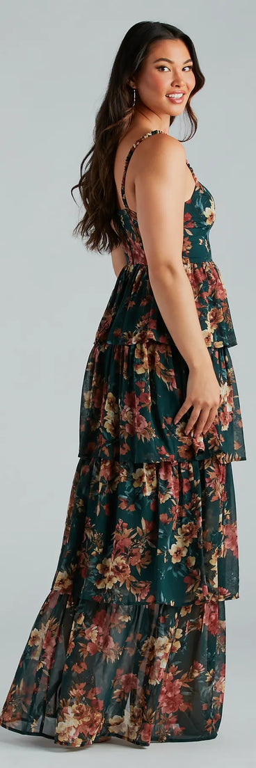 Rosie Formal Chiffon Floral Ruffled A-Line Dress