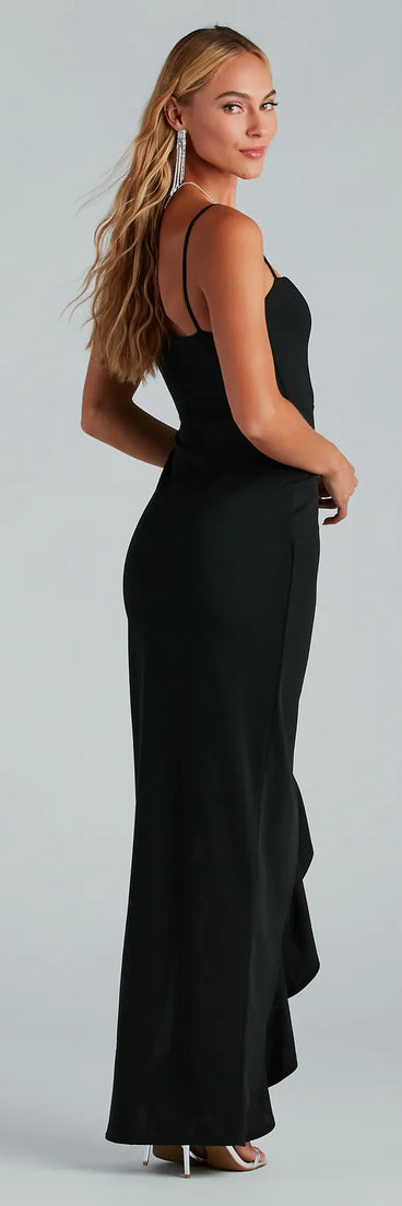 Wynter Formal Crepe Ruffle Long Dress