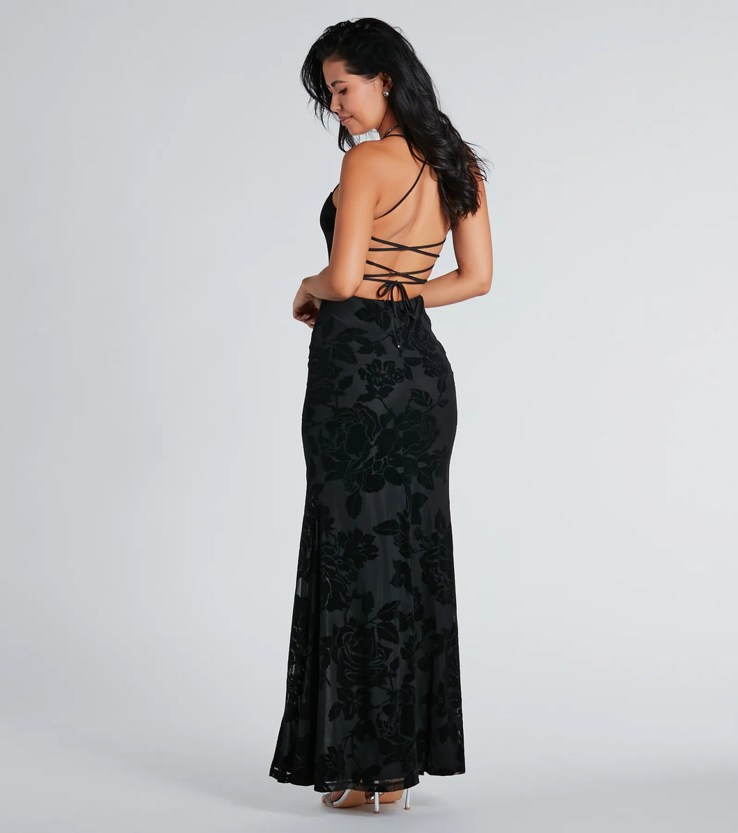 Vintage Flowers Print Mermaid Square Neck Long Evening Dress Formal Prom Dress Y7740 main image 1