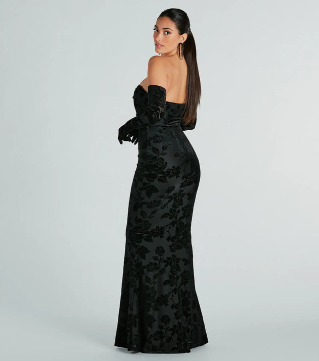 amai maxi dress Amai Formal Velvet Strapless Dress With Gloves