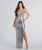 Libby Foiled Metallic High Slit Formal Dress