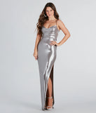 Libby Foiled Metallic High Slit Formal Dress