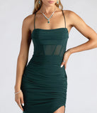 The Rose Formal Mesh Corset Long Dress in hunter is a stunning green prom dress designed to capture attention with its fresh or bold color and effortlessly stylish silhouette.