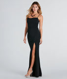 The Mara Formal High Slit Mermaid Dress in luxe black fabric, a stunning prom dress with statement details designed to make a bold impression at Prom 2025.