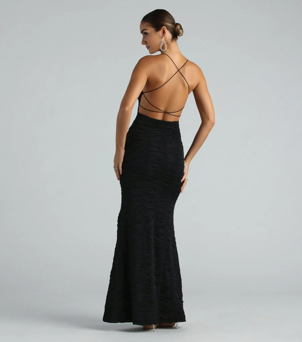 Womens' Draped Back Mermaid Hem Chiffon Formal Dress main image 1