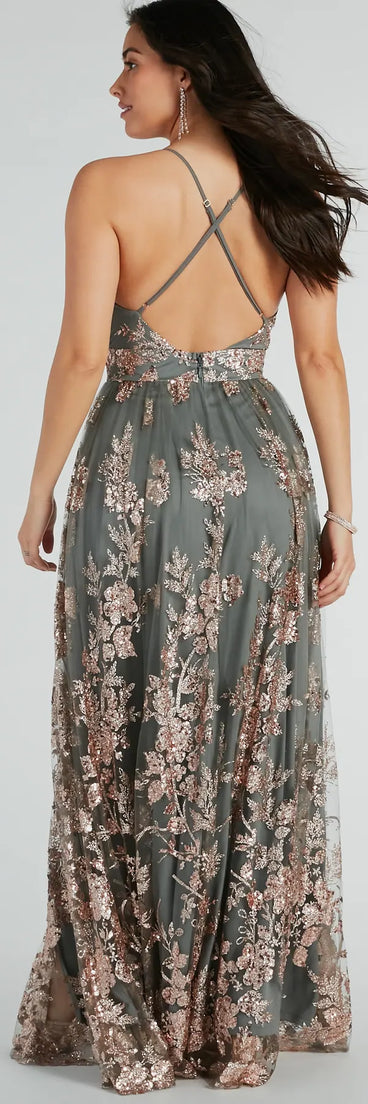 The Ayva A-Line Glitter Sequin Tulle Formal Dress in sage is a stunning green prom dress designed to capture attention with its fresh or bold color and effortlessly stylish silhouette.