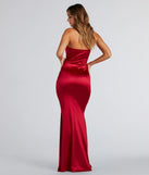 Make a statement in the Priscilla Formal Satin Strapless Mermaid Dress, a bold red prom dress designed to exude confidence, elegance, and a striking prom-night look.
