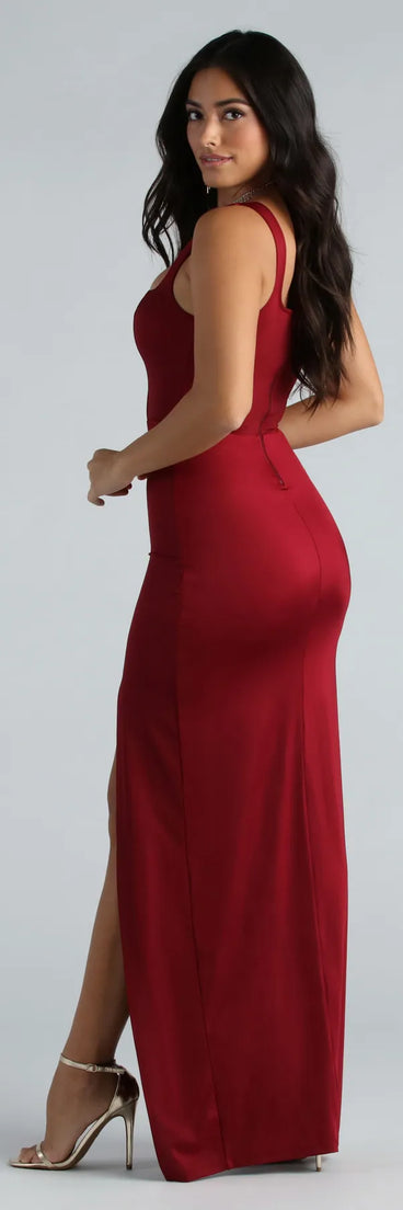 Megan Formal Square Neck Slim Long Dress