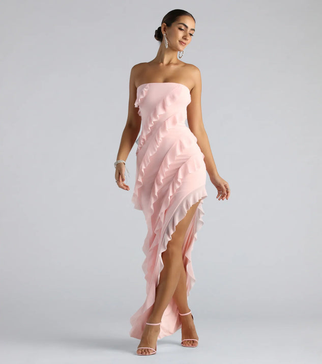 パーティードレス Strapless Bottom Ruffle Cotton Gown Tadashi Shoji Ruffle Detail Strapless Gown | Nordstrom