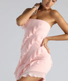 Make a bold statement in the Gabby Formal Mesh Strapless Ruffle Long Dress in pink, the perfect spring dress for weddings, cocktail hours, nights out, and/or seasonal celebrations.