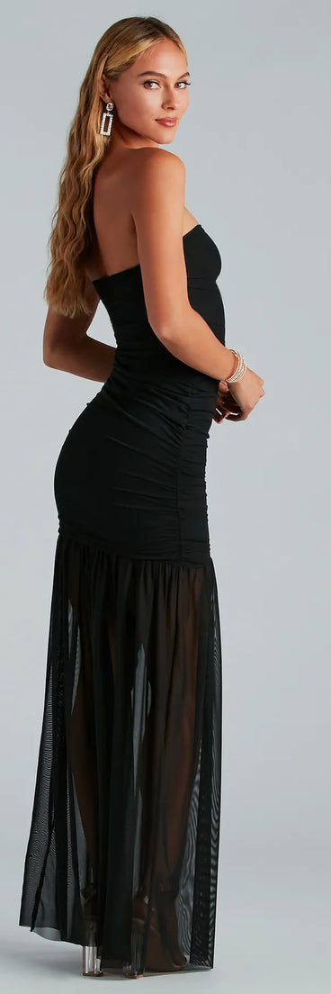 Shaliee Formal Mesh Strapless Mermaid Dress