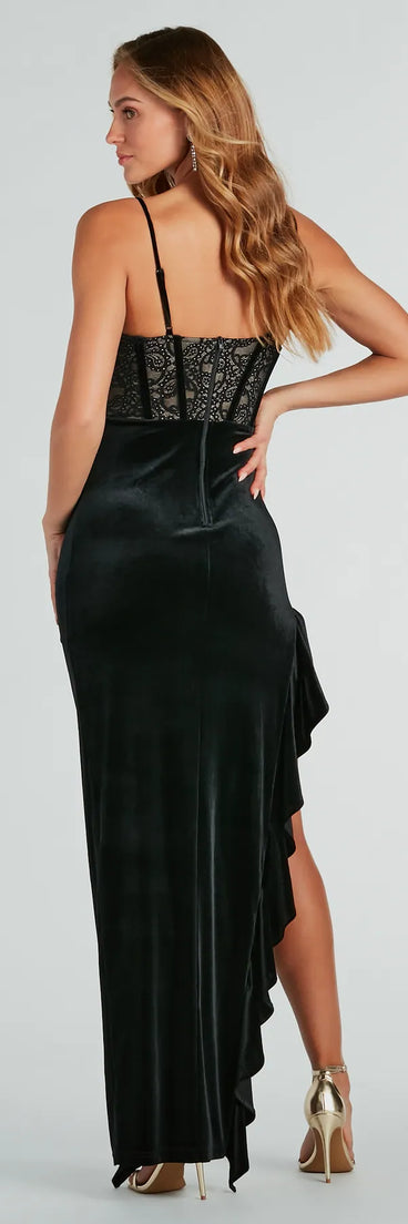 Raleigh Formal Lace Corset Velvet Ruffle Dress