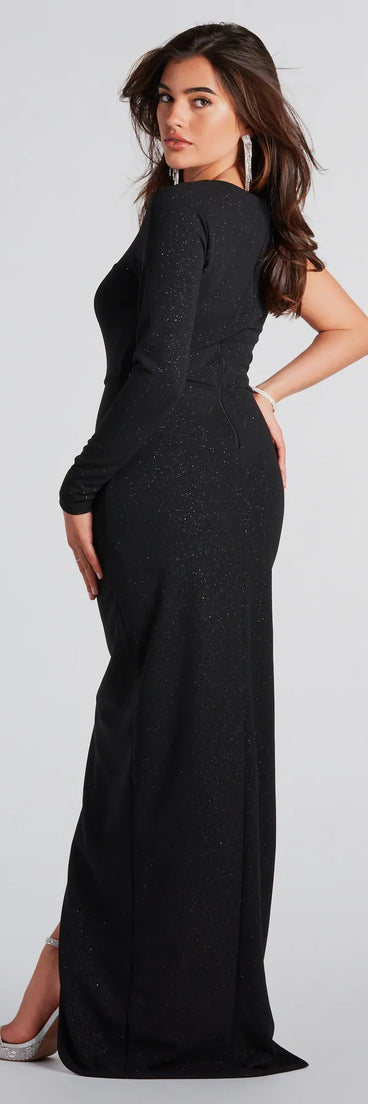 Aimee Formal Glitter Crepe Cutout Long Dress