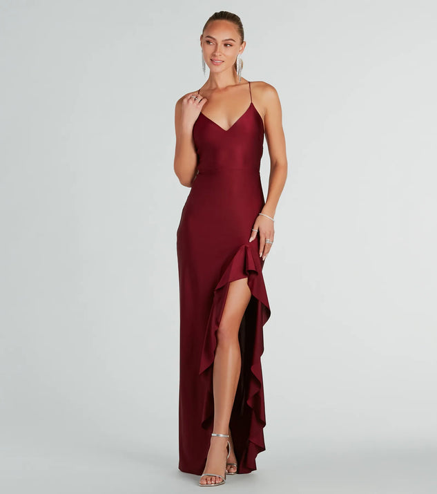 High Slit Windsor Long Dresses Mayra Formal Satin Slit Long Dress