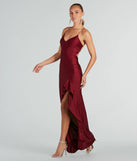 Make a bold statement in the Lainey Ruffled High Slit Long Formal Dress in burgundy, the perfect spring dress for weddings, cocktail hours, nights out, and/or seasonal celebrations.