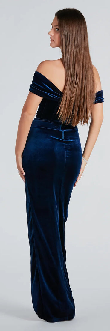Alex Formal Velvet Bustier Off-The-Shoulder Dress