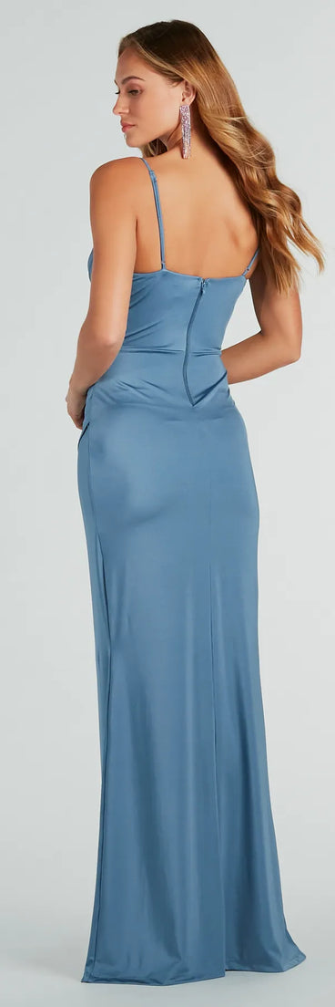 You'll look stunning in the Kylie Formal Knit Corset Mermaid Long Dress, a denim formal dress designed to create an effortless yet standout look as women's formal holiday attire, work party outfit, or NYE dress.