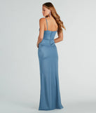 You'll look stunning in the Kylie Formal Knit Corset Mermaid Long Dress, a denim formal dress designed to create an effortless yet standout look as women's formal holiday attire, work party outfit, or NYE dress.