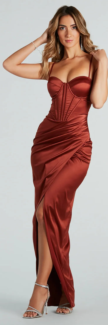 Emmaline Formal Satin Bustier Long Dress