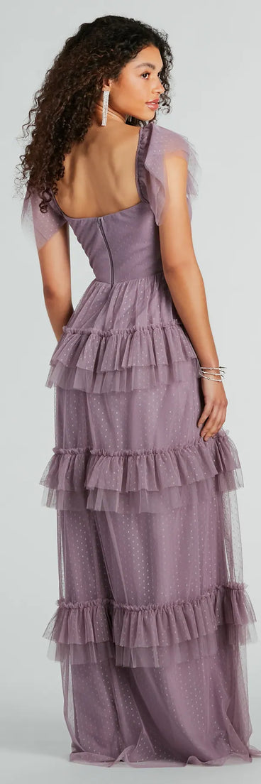 Revamp your 2025 wardrobe with this chic addition, the Arylee Polka Dot A-Line Ruffle Tulle Formal Dress in lavender, perfect for elevating your style in the new year.