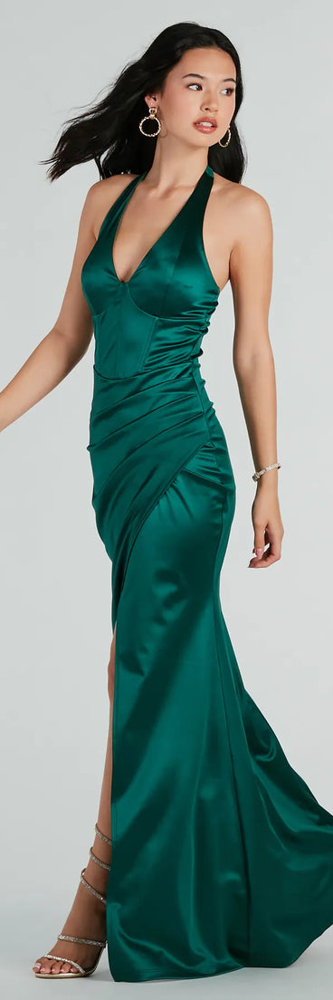 Melissa Formal Satin Halter Mermaid Long Dress