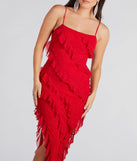 Janelle Ruffle High Slit Glitter Mesh Formal Dress
