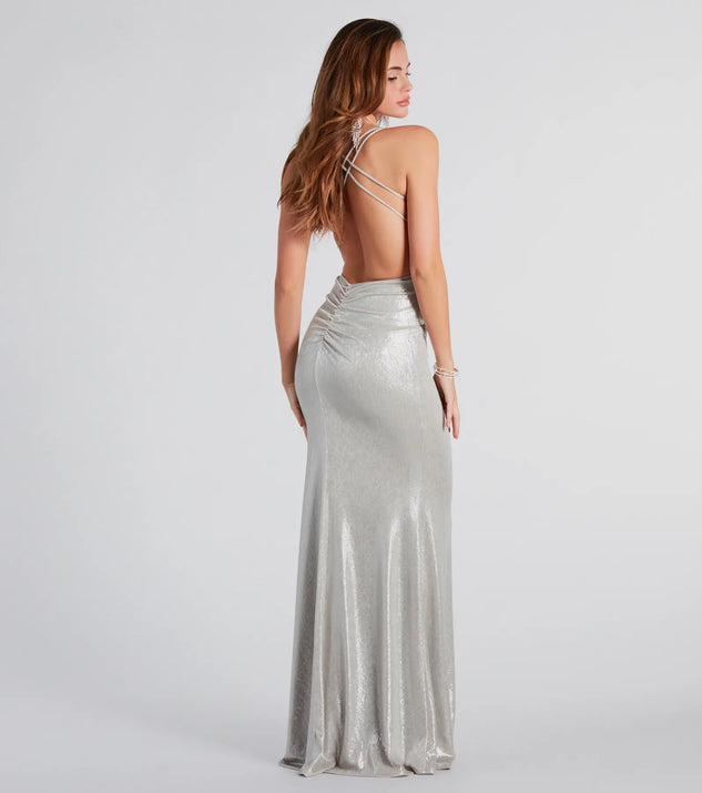 silver open back prom dress Mermaid Silver Halter Sleeveless Open Back Formal Prom PD1048 AlineBridal