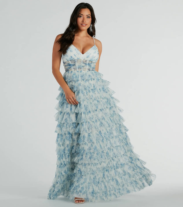 Halle Corset Ruffle A-Line Floral Formal Dress | Windsor Halle Corset Ruffle A-Line Floral Formal Dress | Windsor