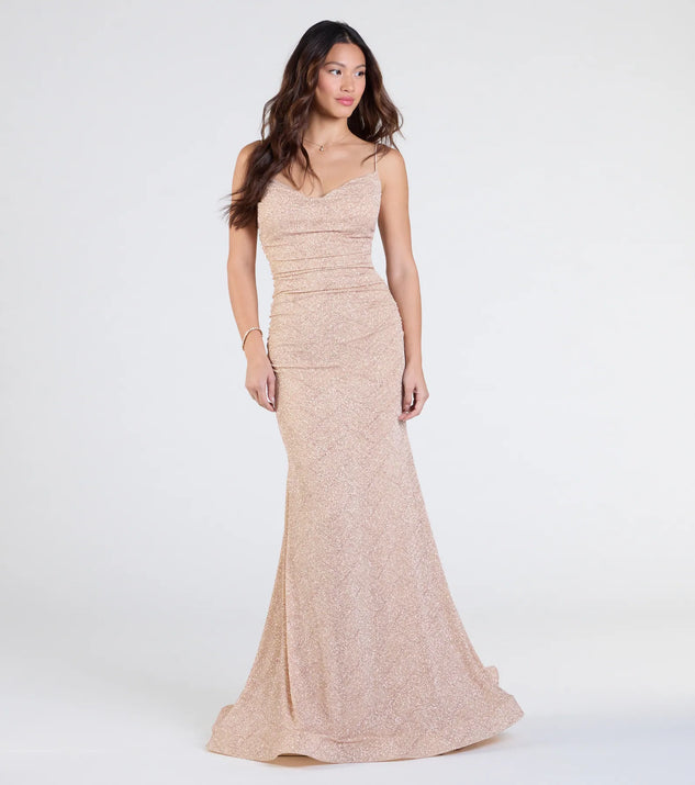Turn heads at Prom 2025 in this rose prom dress, where statement-making details meet the iconic style of the Shay Formal Lurex Glitter Dress.