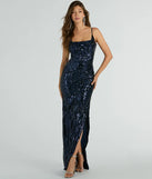 You'll be the best dressed in the Bethany Formal Sequin Slit Long Dress as your summer formal dress with unique details from Windsor.